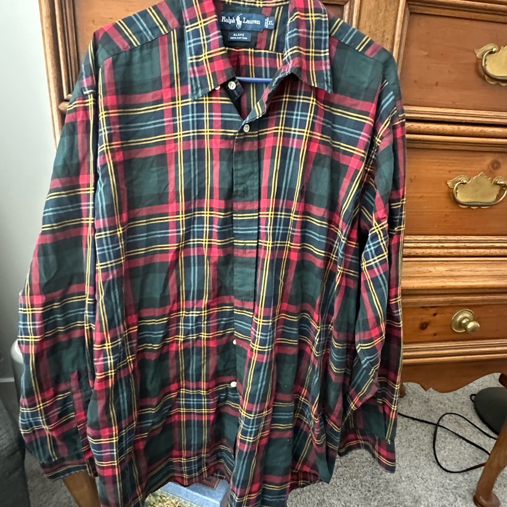 Ralph Lauren Red and Green Casual Button Down Shirt